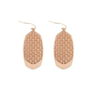 Gold Oval Cast Filigree Drop Hook Earrings